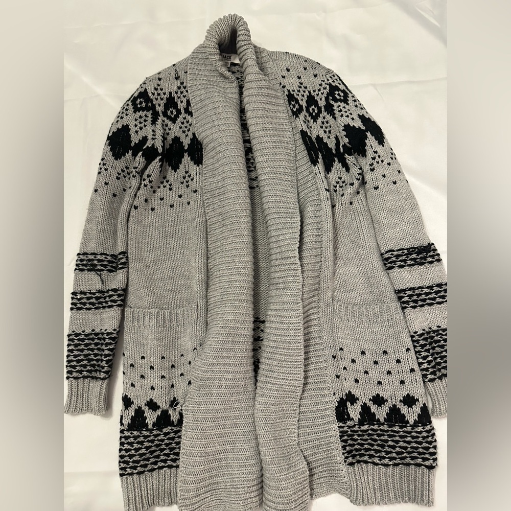 BB Dakota Cardigan Sweater fair isle print black/gray loose fitting - Picture 2 of 6